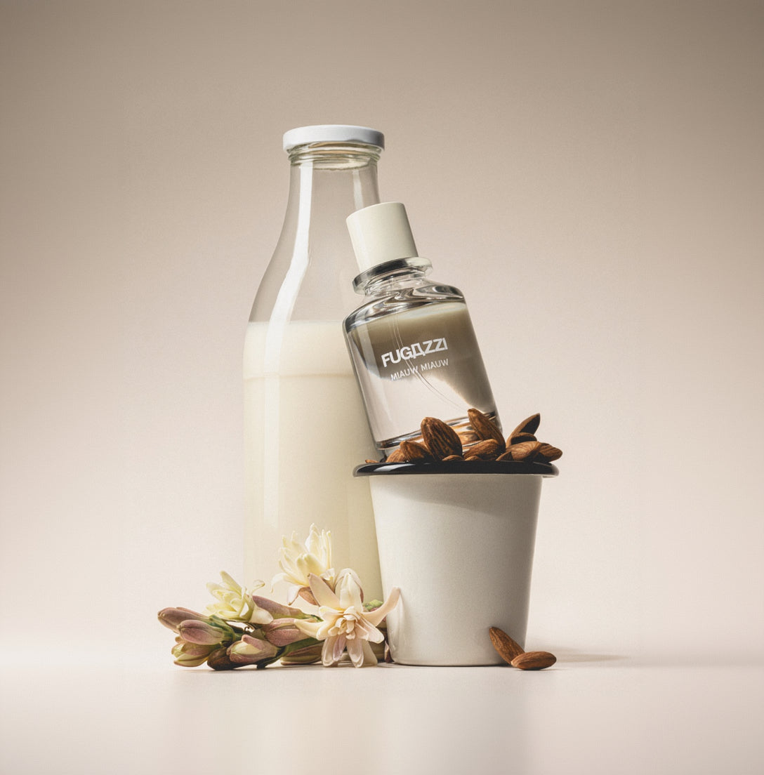 Modèle tenant un parfum Fugazzi